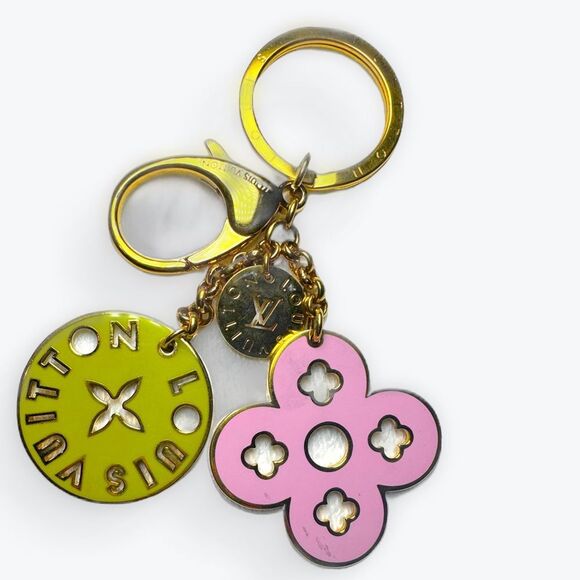 Auth Louis Vuitton Goldtone Key Ring Purse Accent Pink Green Preloved Bag Charm - Picture 4 of 14